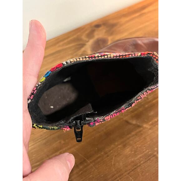 Artisan Handmade Leather Boots Guatemalan Huipil Textile Boho Ankle Boot - Picture 11 of 12